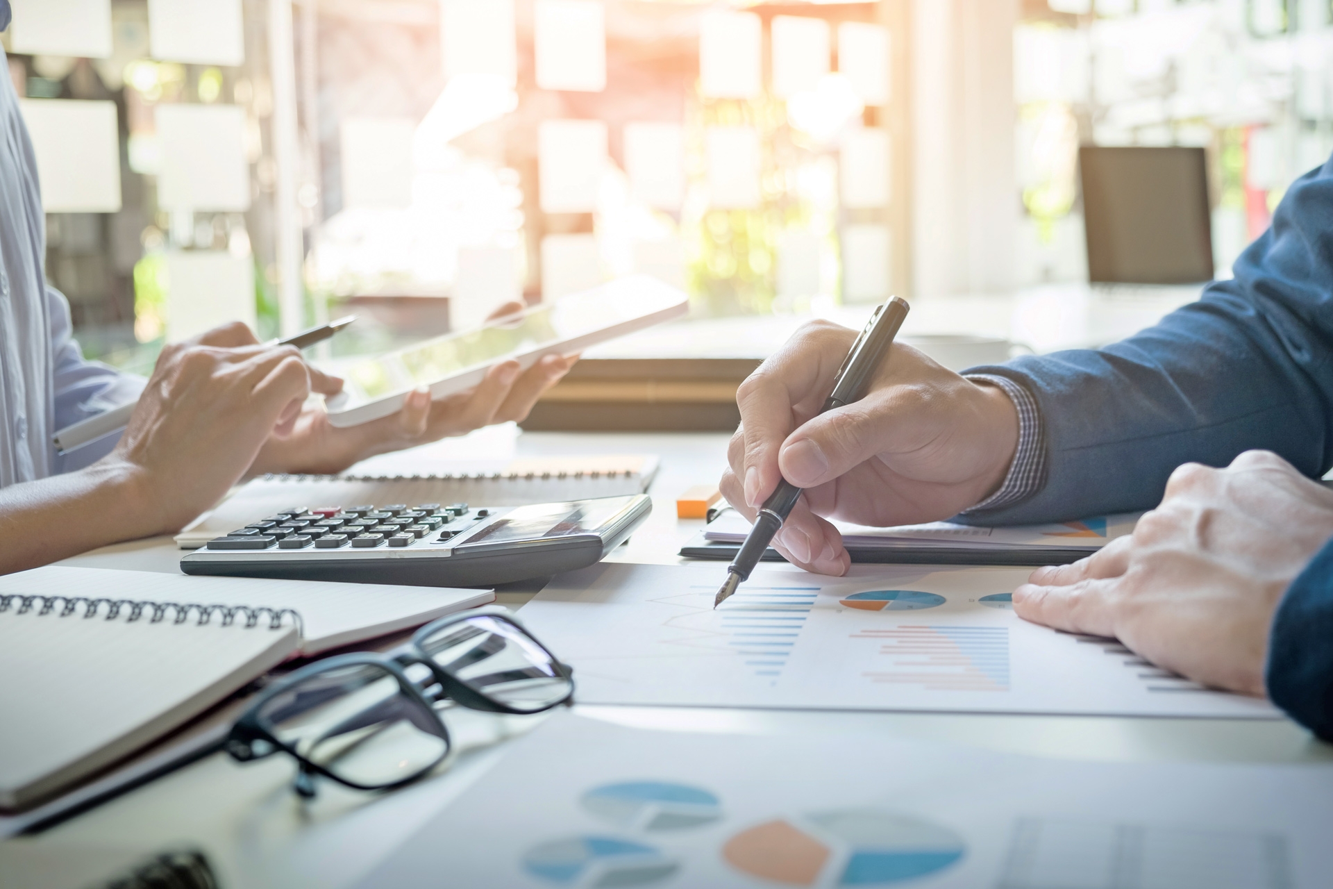 Gescam-business-man-financial-inspector-secretary-making-report-calculating-checking-balance-internal-revenue-service-inspector-checking-document-audit-concept